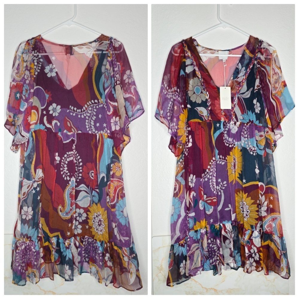 Johnny Was Jade Margareta Multicolor Mini Silk Dress Size M, NWT - Picture 12 of 17